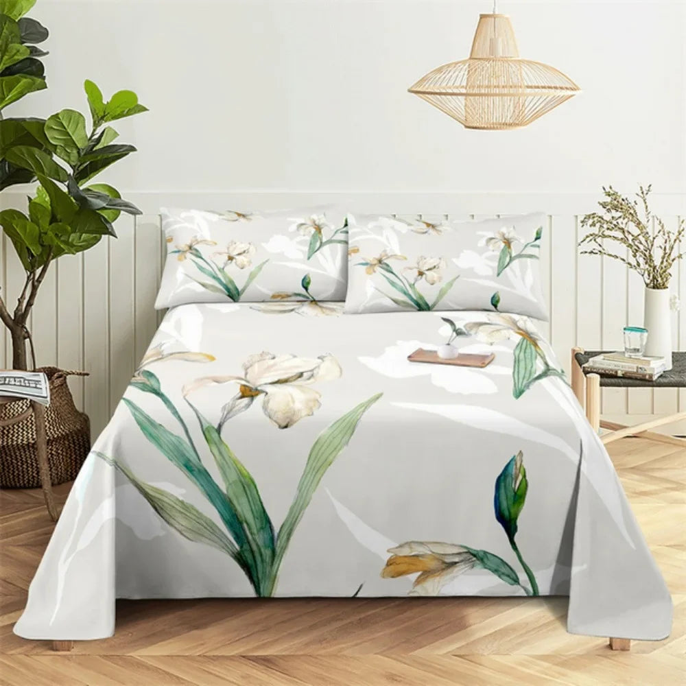 Pink Rose Bed Sheet Sets 3D Print Flowers Bed Flat Sheet for Women Girls King Queen Full Twin Size 2/3pcs Bed Linen Room Decor LadyShow.Store