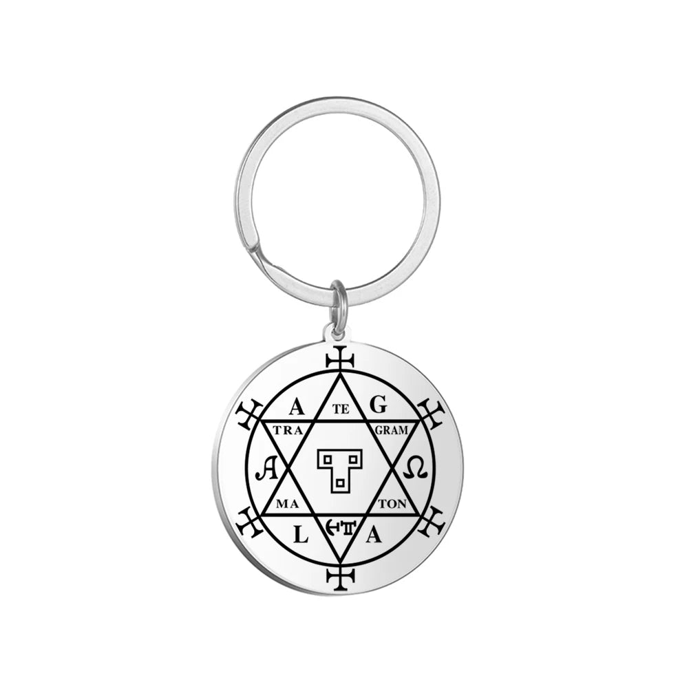 Dawapara Protection Secret Seal of Solomon Pendant Keychain Witchcraft Hexagram Wealth Fortune Amulet Stainless Steel Jewelry Pi-Mart
