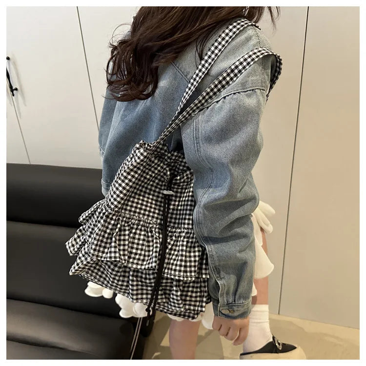 Large Capaci Cute Plaid Cotton Tote Bag  Lace Trim Women's Summer 2025 Simple Lady Handbag Soft Shoulder Bags Bolsa Feminina Pi-Mart