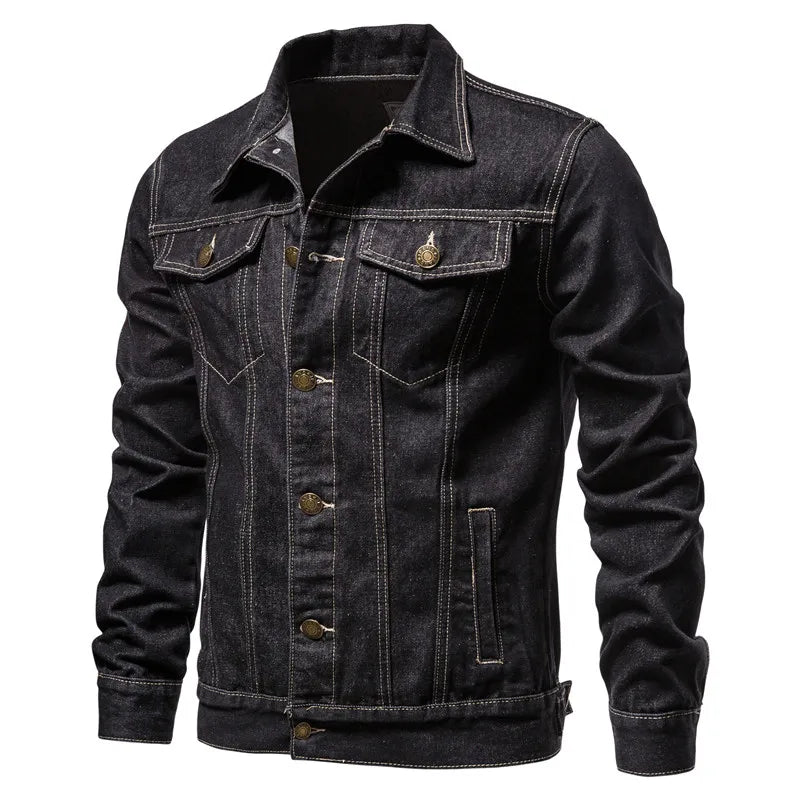 2025 Autumn Men Solid Denim Jackets Fashion Motorcycle Vintage Jeans Jackets Hommes Slim Fit Cotton Casual Black Blue Coats Pi-Mart