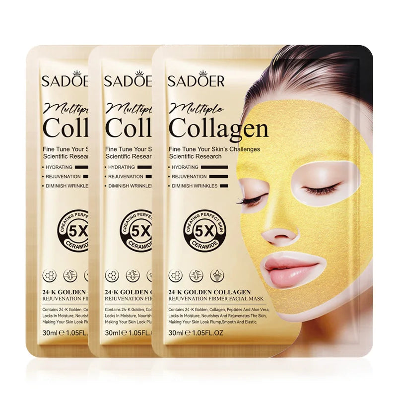 SADOER 24k Golden Collagen Facial Masks Anti Wrinkle Firming Moisturizing Anti-Aging Face Mask Beauty Facial Skin Care Products Tri Light Beauty