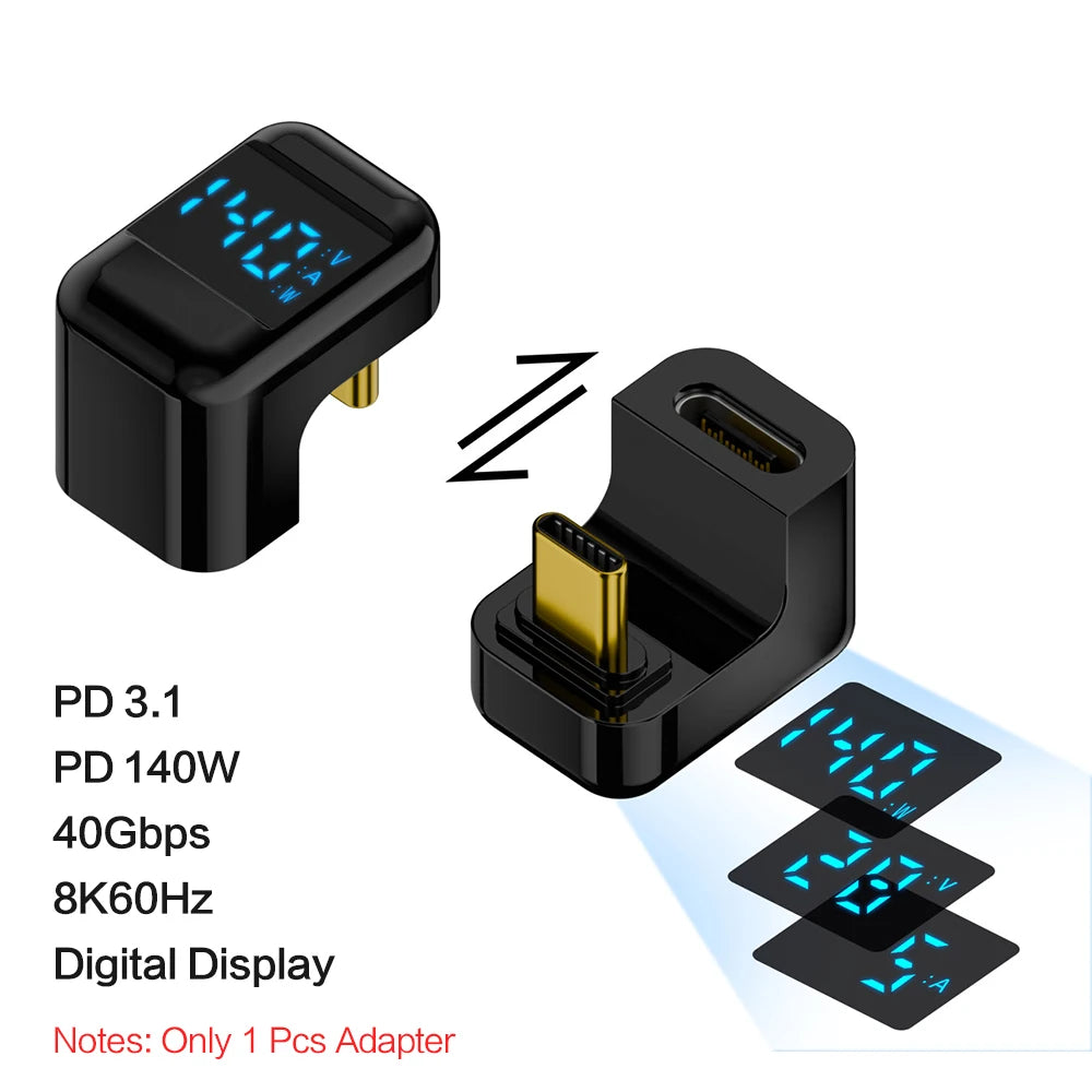 90 Degree USB C Adapter Right Angle U Shape Type C Adapter 40Gbps Data Transfer PD 140W USB4.0 8K 60Hz Video for Thunderbolt 3/4 Pi-Mart
