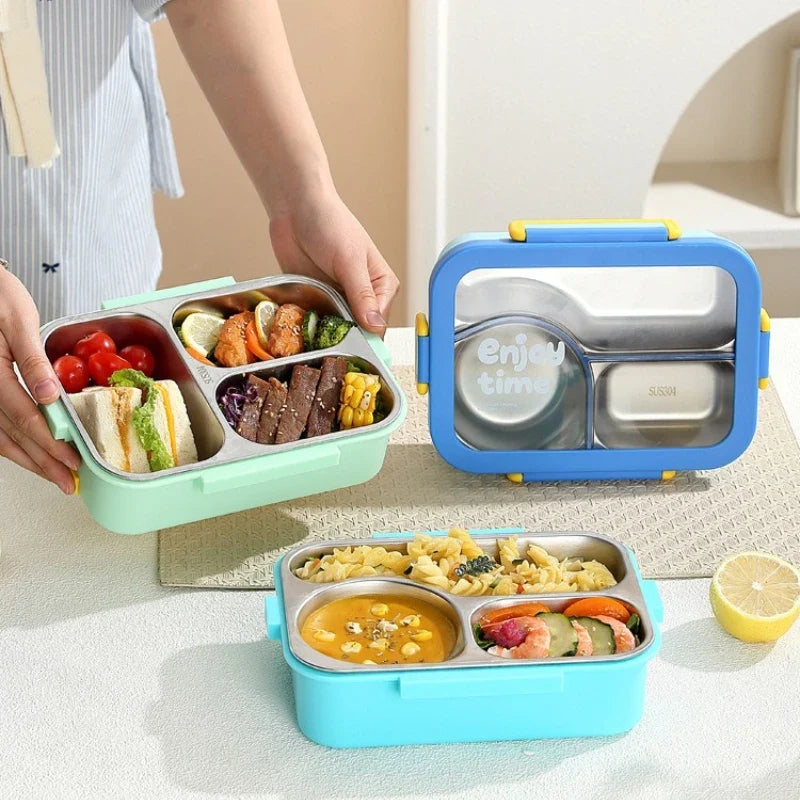 JUSTINLAU 304 Stainless Steel Lunch Box Compartment Leak-proof Student Office Workers Bento Box with Tableware Food Container LadyShow.Store
