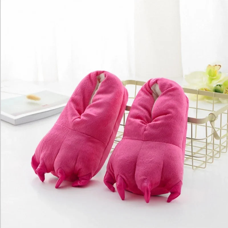Winter Warm Soft Indoor Floor Slippers Women Men Shoes Paw Funny Animal Christmas Monster Dinosaur Claw Plush Home Random Lining LadyShow.Store