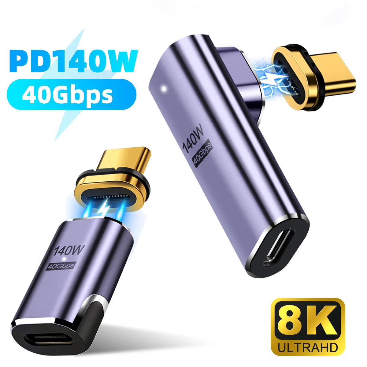 NNBILI 140W USB4.0 40Gbps Thunderbolt3 Magnetic Type-C TO USBC Fast Charge Magnet Converter Cable 8K@60Hz OTG USB Type C Adapter Pi-Mart