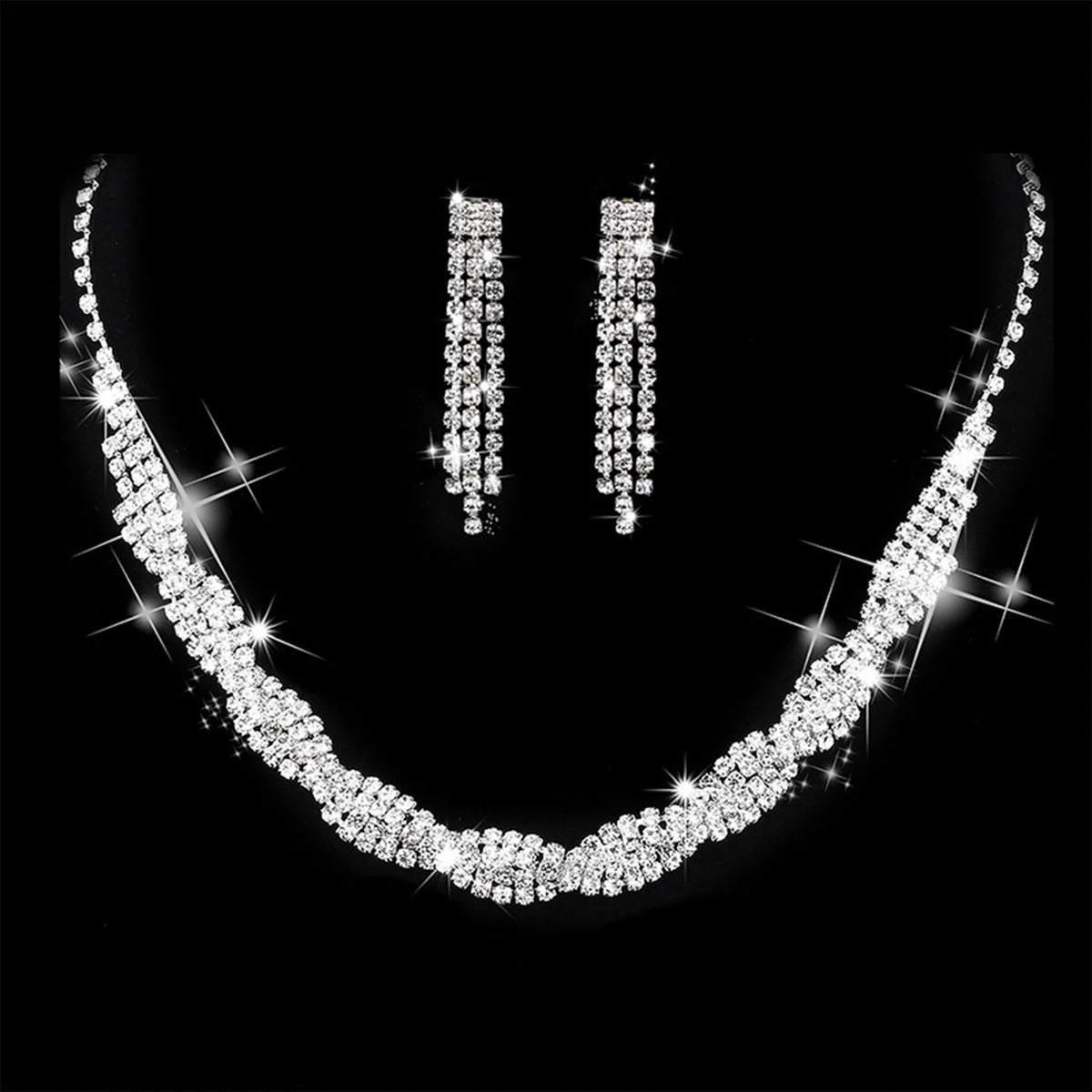 Women's Necklace Earrings Set Zircon Dangle Earrings Set Exquisite Wedding Party Jewelry Set for Anniversary Mother's Day Gift Pi-Mart