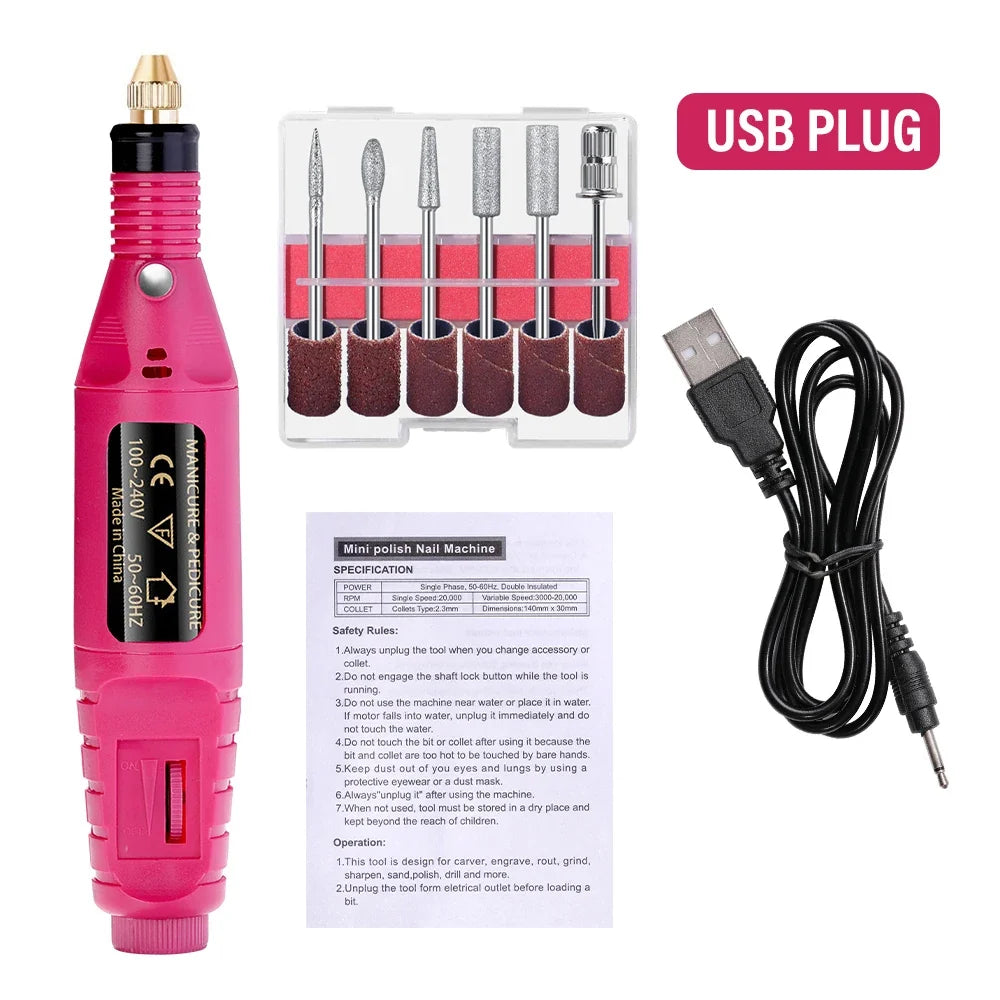 LULAA Electric Nail Drill Machine Set Pedicure Grinding Equipment Mill For Manicure  Professional Strong Nail Polishing Tool Tri Light Beauty