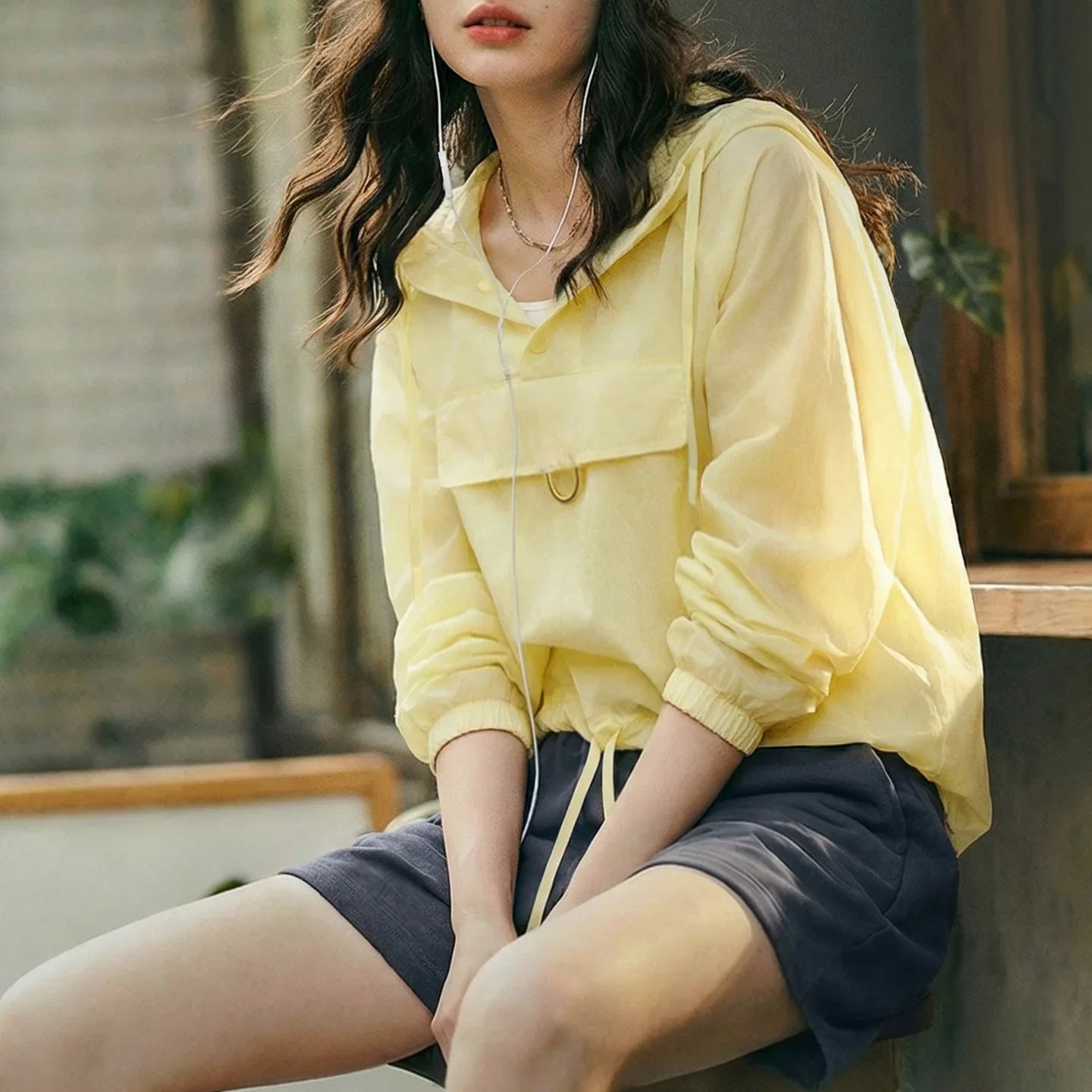 Maden Women's Ultra Lightweight Sun Protection Hoodie Sheer Breathable Pullover Half Button Loose Fit Summer Jacket Yellow LadyShow.Store
