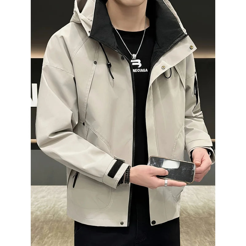 Autumn Lightweight Hooded Cargo Jacket Men Outdoor Windproof Coats Man Korean Fashionable Handsome Casual Hiking Jackets for Men LadyShow.Store
