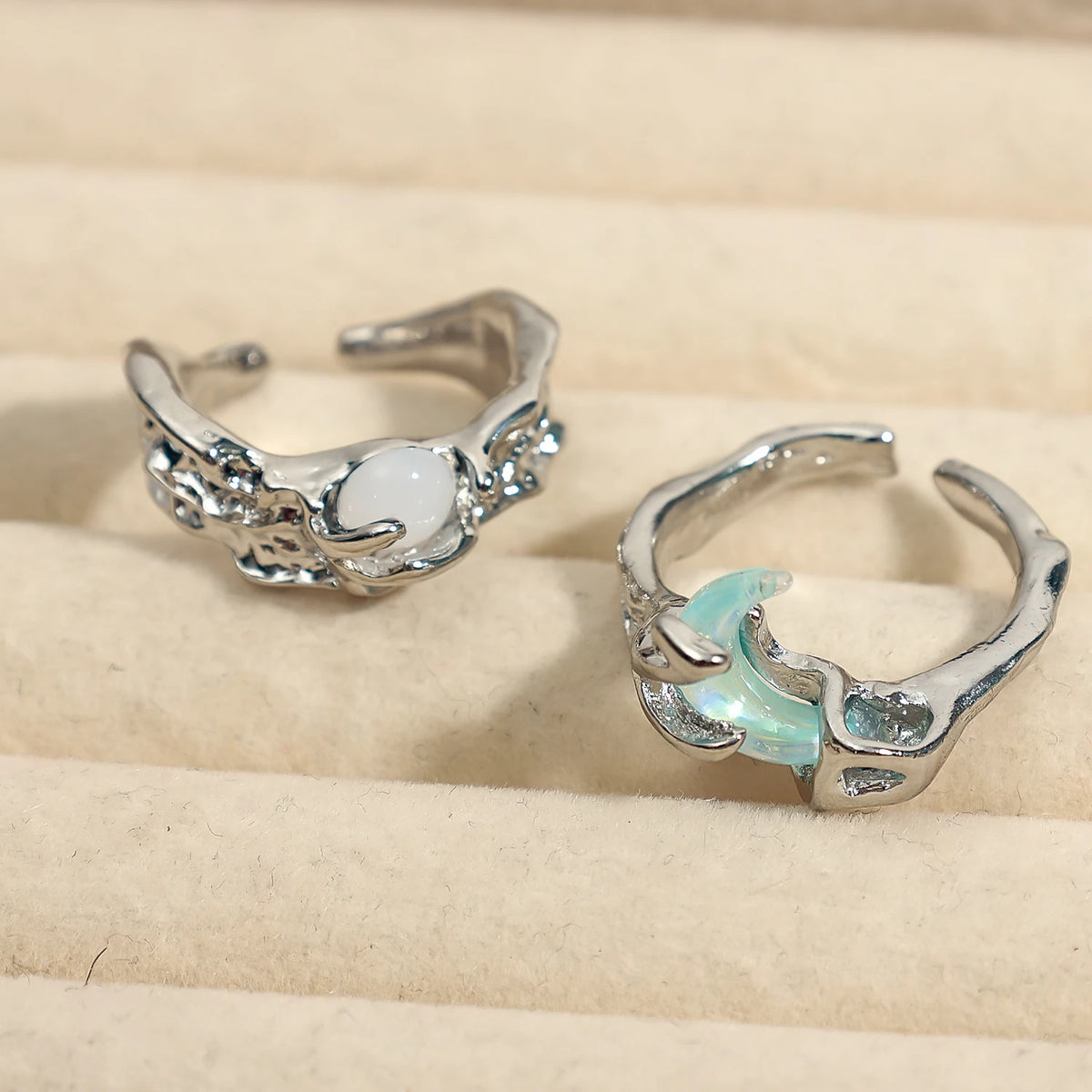 Vintage Y2K Irregular Sun Moon Open Ring for Women Men Adjustable Metal Punk Finger Rings Fashion Party Jewelry Lovers Gifts Pi-Mart
