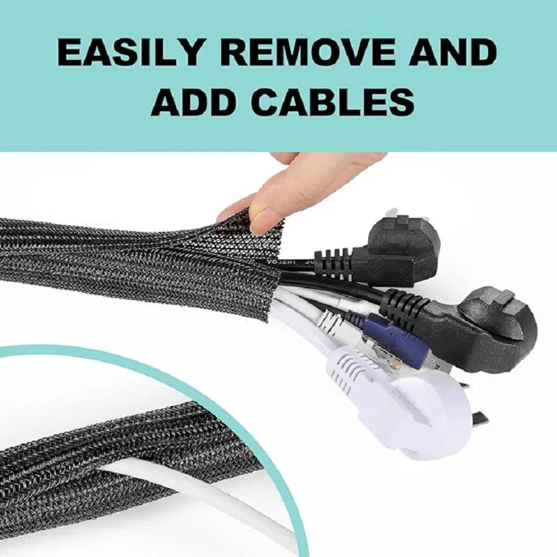 1M 3M 5M Braided Cable Sleeve PET Nylon Wrapping Cable Casing Cable Sleeves Wire for Desk PC TV Wire Protector Cable Wrap Cover Pi-Mart