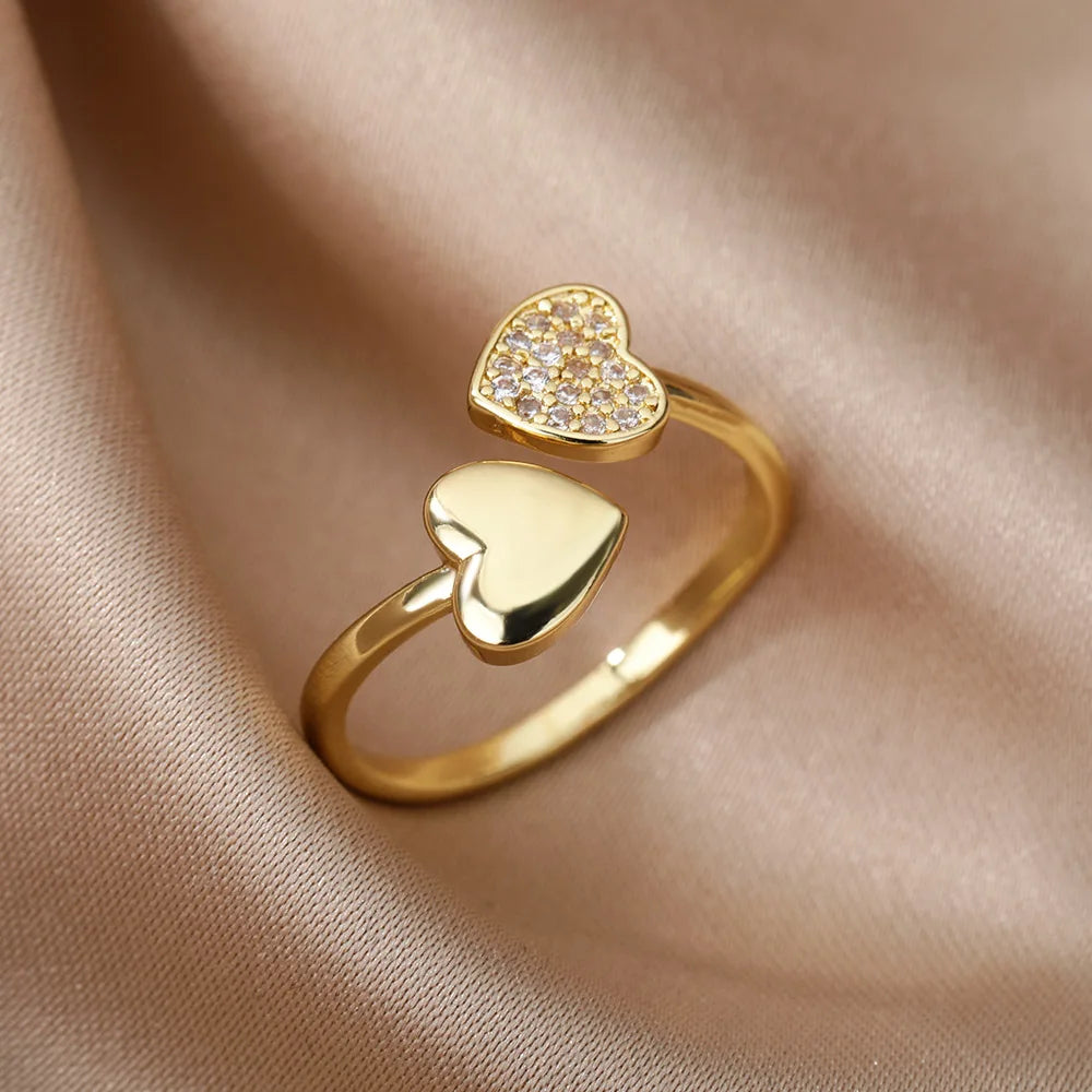 Zircon Geometric Heart Rings For Women Stainless Steel Gold Color Wedding Ring Luxury Aesthetic Jewlery Couple Gift 2026 Pi-Mart