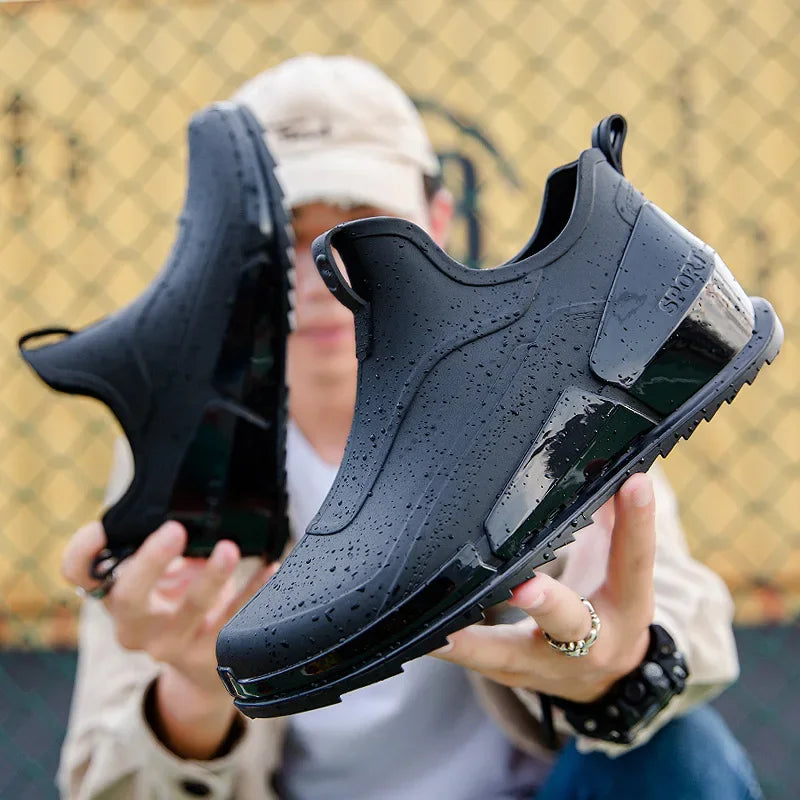 Men's Rain Boots Ankle Waterproof Shoes Men Casual Fishing Work Shoes Slip on Non-slip Rain Shoes Womens Kitchen Rubber Shoes Pi-Mart