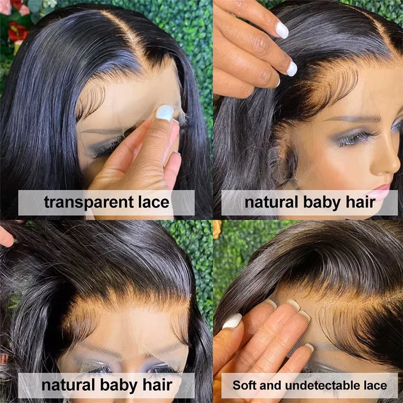 180-220% Density 16-40 Inch Natural Black 13x6 13x4 HD Transparent Lace Front Wigs Human Hair Body Wave Water Wave Brazilian Transparent Lace Frontal Wig For Women Human Hair Black Wigs Pre-Plucked Prebleached  Promotional Sale Suitable Parties Gatherings LadyShow.Store