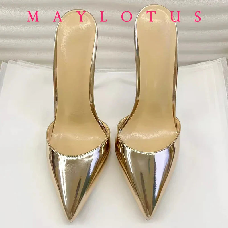 Pointed Toe 8/10/12 cm High Heel Mule for Women with a Distinctive Style, Wearing Ultra High Heel Half Slippers Externally LadyShow.Store