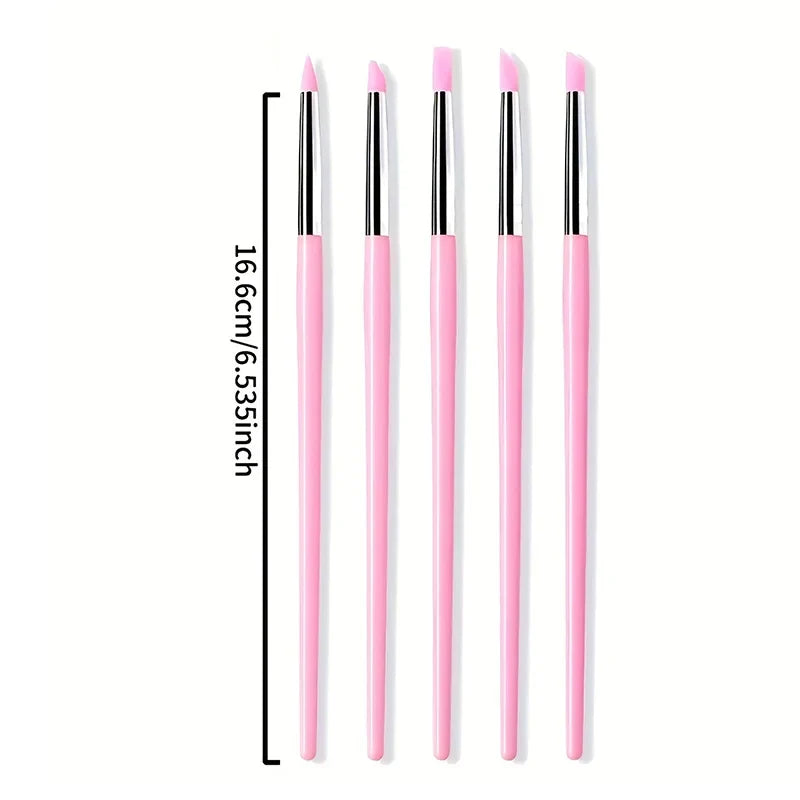 5Pcs/set Silicone Nail Brush UV Gel Polish Tip 3D Image DIY Dotting Polish Brushes Pen Professional DIY Manicure Tools Tri Light Beauty