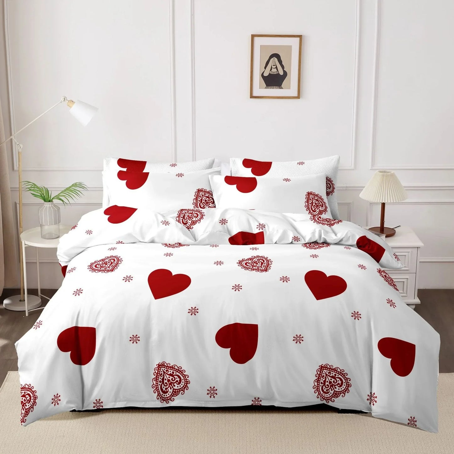 3pcs Printed Brushed Duvet Cover Pillowcase Three Piece Set High Quality Skin Friendly Fabric Bedding Cover (without Bed Sheet) Pi-Mart
