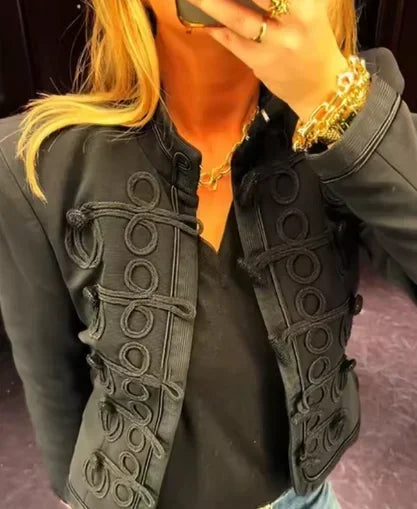 Retro Denim Military Jacket Women Vintage Solid Single Breasted Stand Collar Slim Short Jackets 2026 Lady Daily Street Outerwear LadyShow.Store