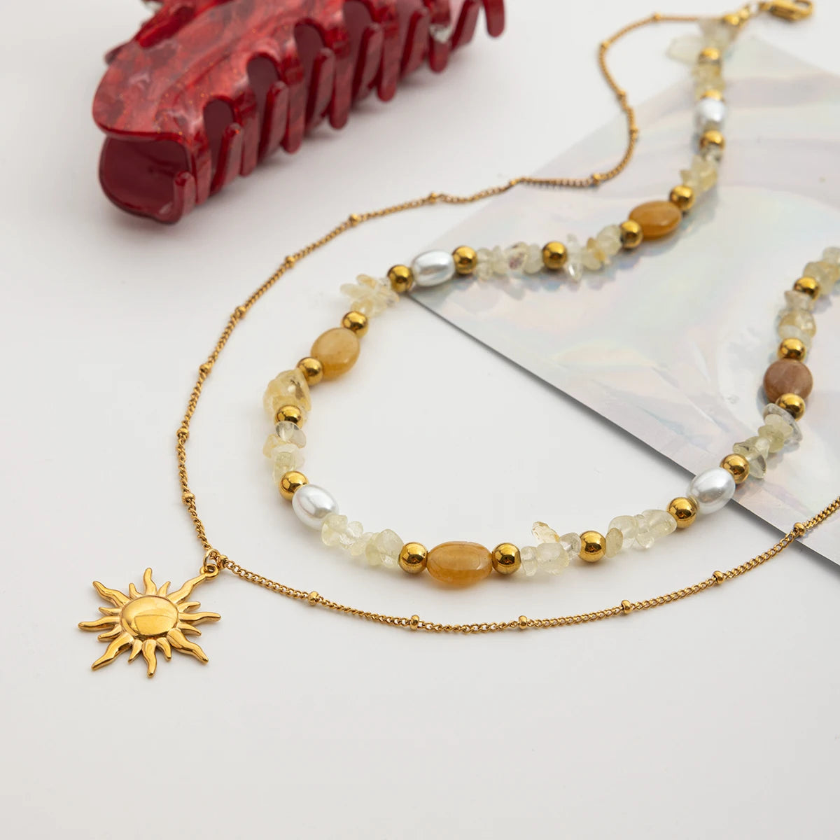 Zora Y2K Trendy 18K Gold Color Plated Sun Cross Fish Moon Pendant Multi Layer Necklace Waterproof Stainless Steel Women Jewelry Pi-Mart