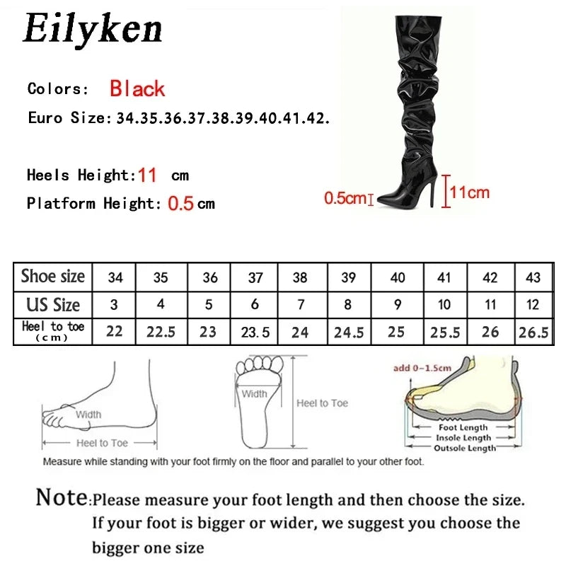 Eilyken Red Women Over The Knee Boots High Heels Patent Leather Solid Pointed Toe Stiletto Side Zipper Sapatos Femininos LadyShow.Store