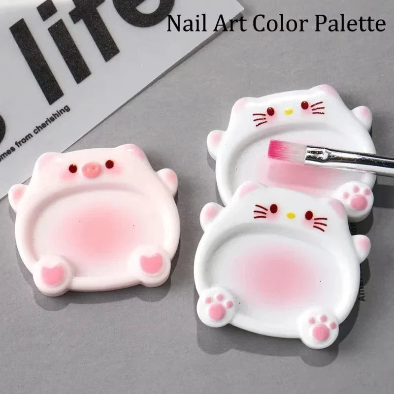 2pcs Cartoon Pig Color Palette Nail Art Mixing Color Drawing Pallet Gel Polish Nail Painting Board Color Palette Manicure Tools Tri Light Beauty