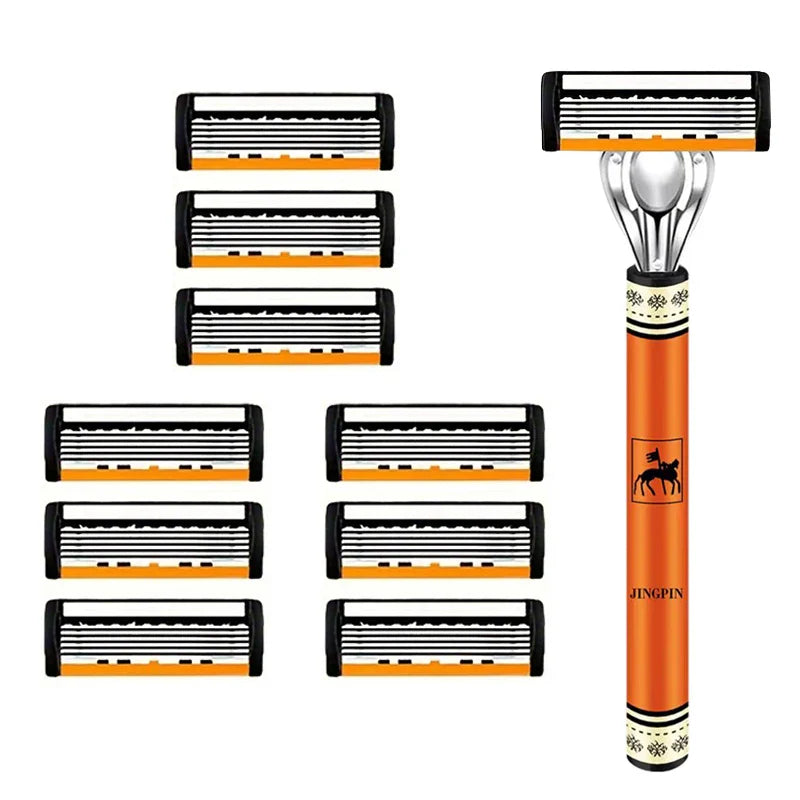 6-layer razor blade, men's stainless steel blade, classic water washed razor, sharp blade for clean shaving Tri Light Beauty