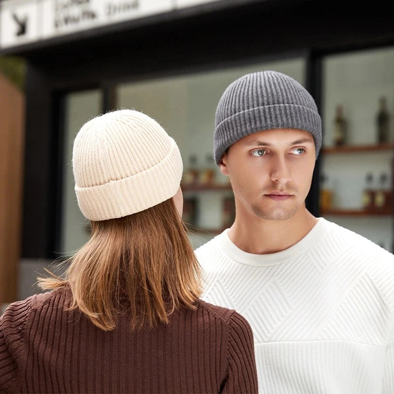 Winter Knitted Hat Warm Outdoor Sport Cold Protection Running Beanie Cap Elastic Thermal Cycling Skull Roll-up Cuffed Cap Pi-Mart