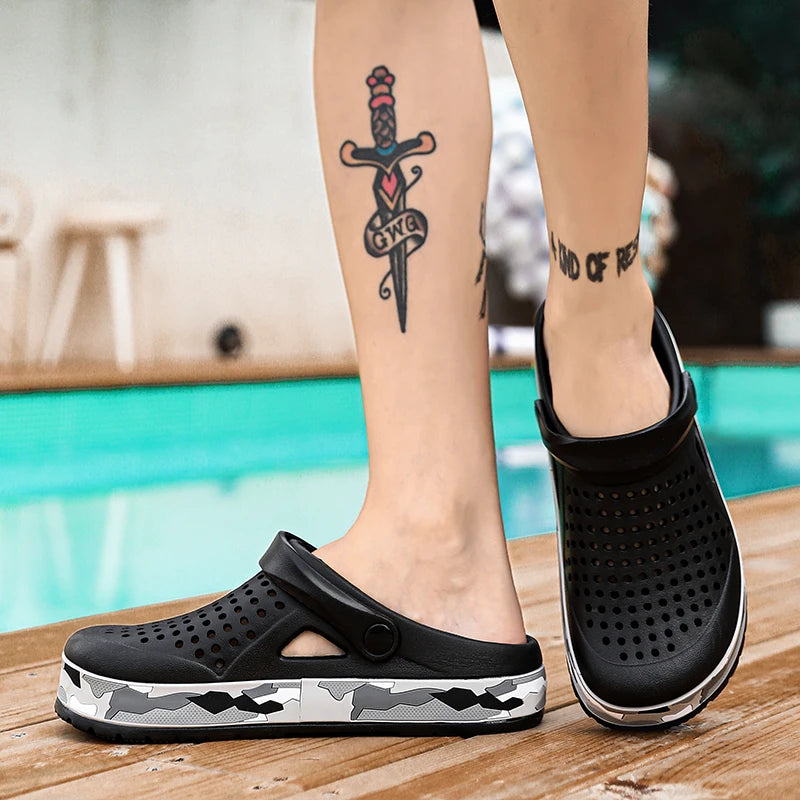 Men's summer casual hole shoes non slip lightweight breathable Two wearing men's sandals fashion comfort beach shoes slippers Pi-Mart