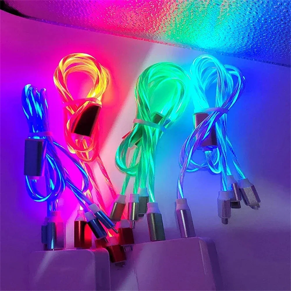 Glowing LED Light USB 3 IN 1 cable Phone Fast Charging Charger Luminous Type C Cable For Xiaomi iPhone Phone Accessories Pi-Mart