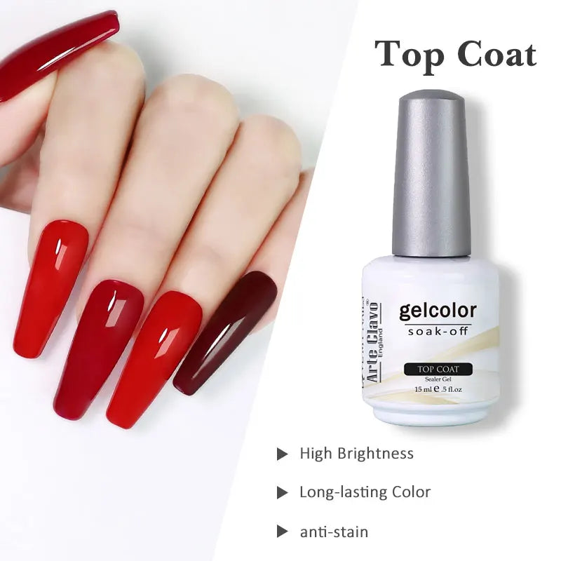 Arte Clavo Top Gel Polish 15ml Semi Permanent Varnish Function Gel Base Super Top Coat Transparent Gel Nails Soak Off Gel Tri Light Beauty