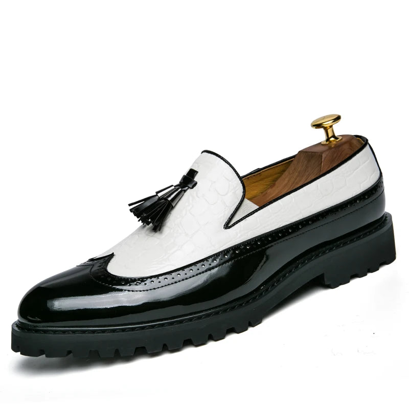 Men Loafers PU Splicing Tassel Decoration Low Heel Comfortable Classic Daily Business Men Shoes Pi-Mart
