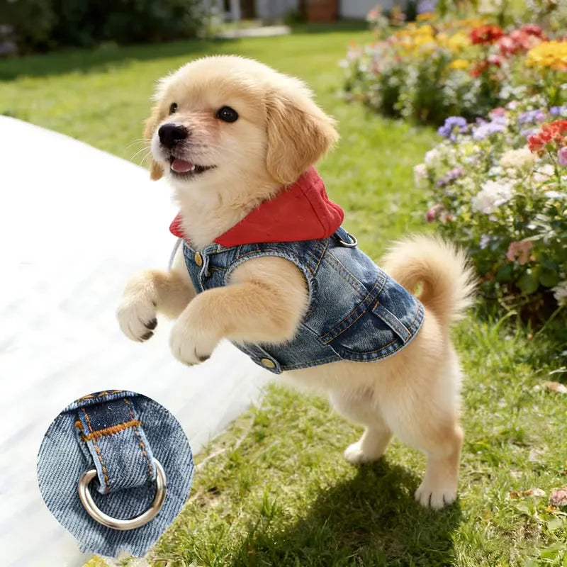 Denim Pet Clothes for Small Dogs Puppy Jeans Hoodie with Gray Cap Blue Denim Chihuahua Jacket 2026 New Designer Cowboy Shirt Pi-Mart