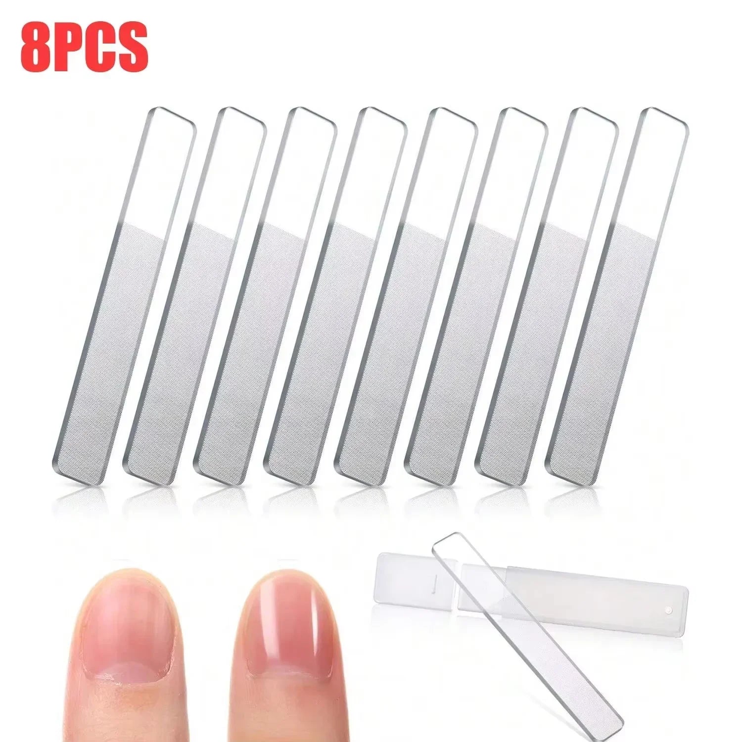 8PCS Portable Nano Glass Nail File, Crystal Glass Nail Polish Nail Care Tool Kit Tri Light Beauty