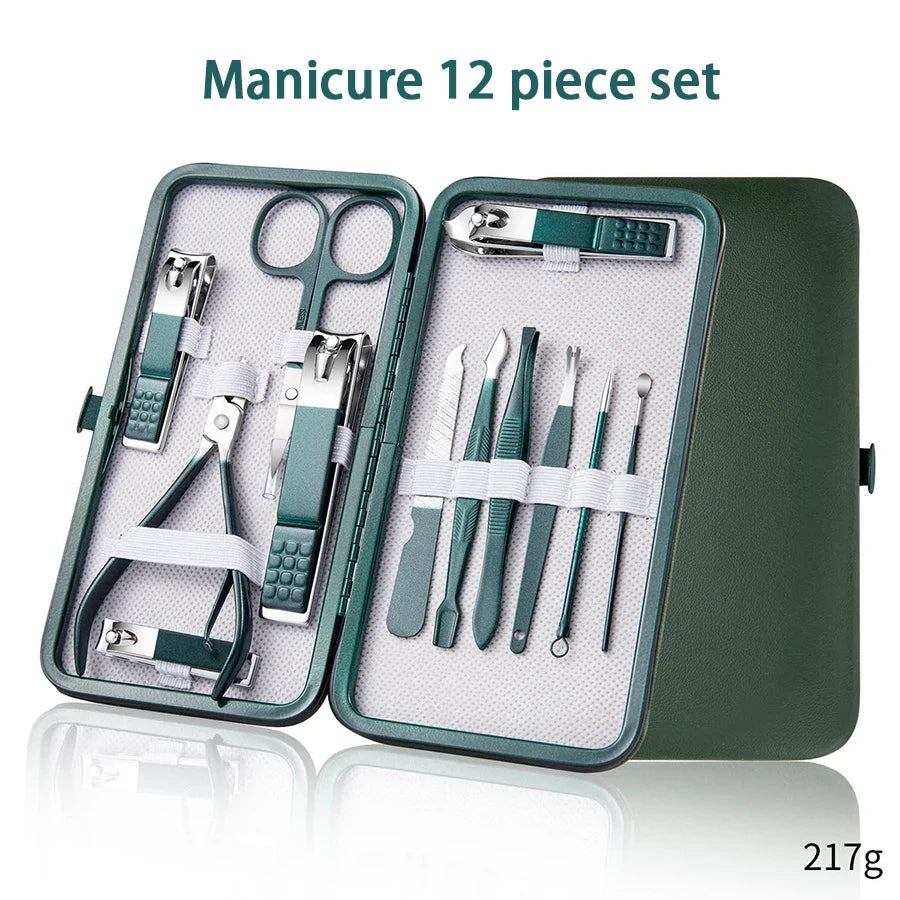 Ouriner 6-18Pcs Portable Manicure Sets Pedicure Kits Bright Black Nail Clipper Set Personal Care Tools Eyebrow Scissors Tri Light Beauty