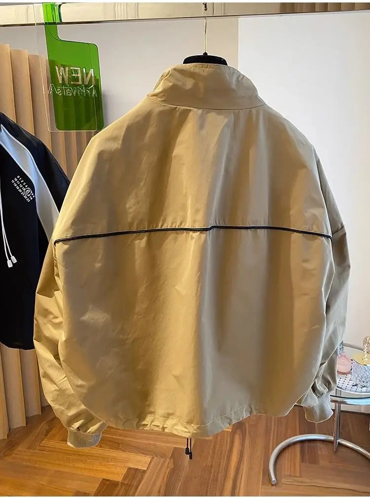 Zipper Design Niche Loose Casual Stand Collar Windbreaker Jacket Spring and Autumn Short Jacket Jacket Top Pi-Mart