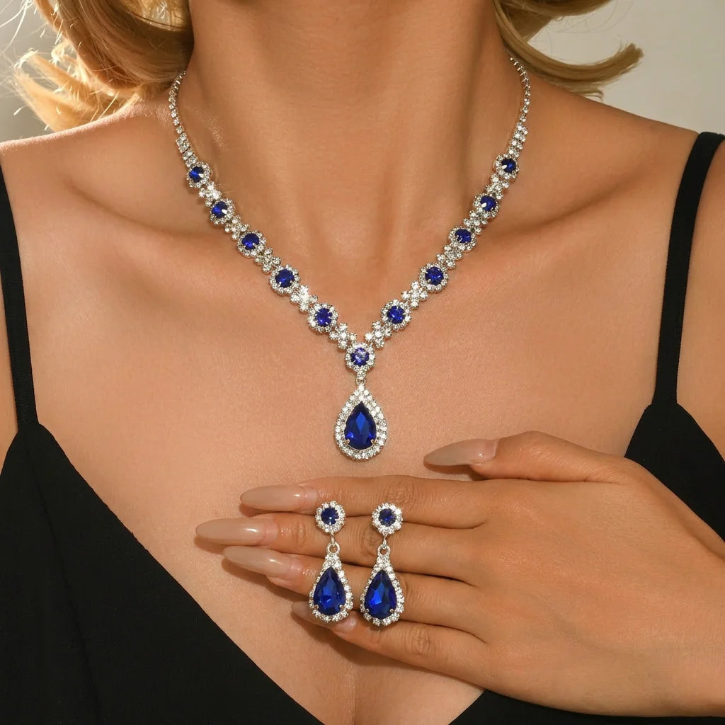 Simple and Atmospheric Water Droplet Necklace Earrings Two-Piece Set as a Surprise Birthday Gift for Girlfriend and Best Friend Pi-Mart