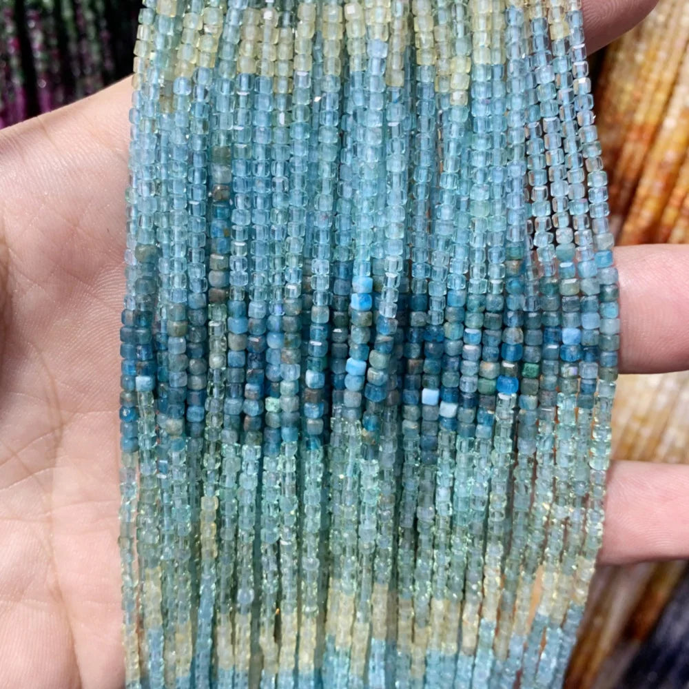 2x2mmNatural Colored Tourmaline Blue Tourmaline Faceted Cube Beads Square Stone Beads for JewelryDIY Making  Gemstone Loose Bea Pi-Mart