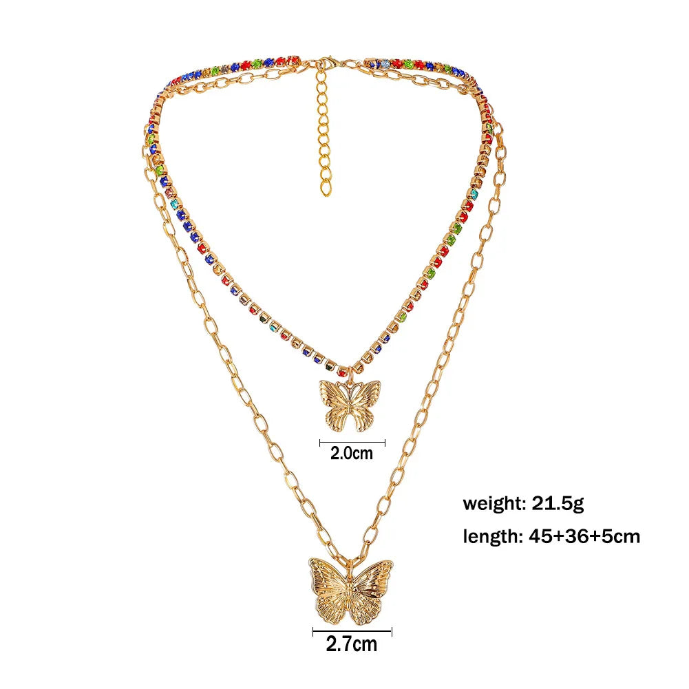 Vintage Butterfly Necklace Women Golden Stainless Steel Blade Snake Chains Aesthetic Charms Choker Women jewelry Gift To Mujer Pi-Mart