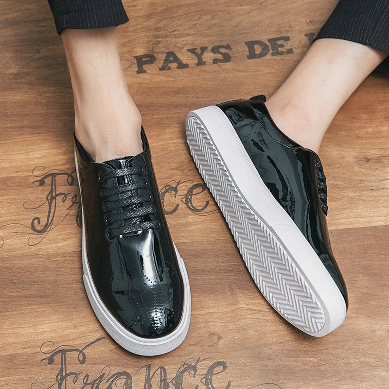 Spring Autumn Leather Shoes High Quality Patent Leather Casual Shoes Lace Up Sneakers Green Fashion Sole Designer Leather Shoes Pi-Mart