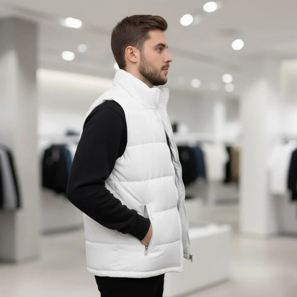 White Vest Jacket Men Slim Fit Stand Collar Sleeveless Puffer Jackets Spring Autumn Casual Waistcoat Men Warm Coat 2026 Trends Pi-Mart