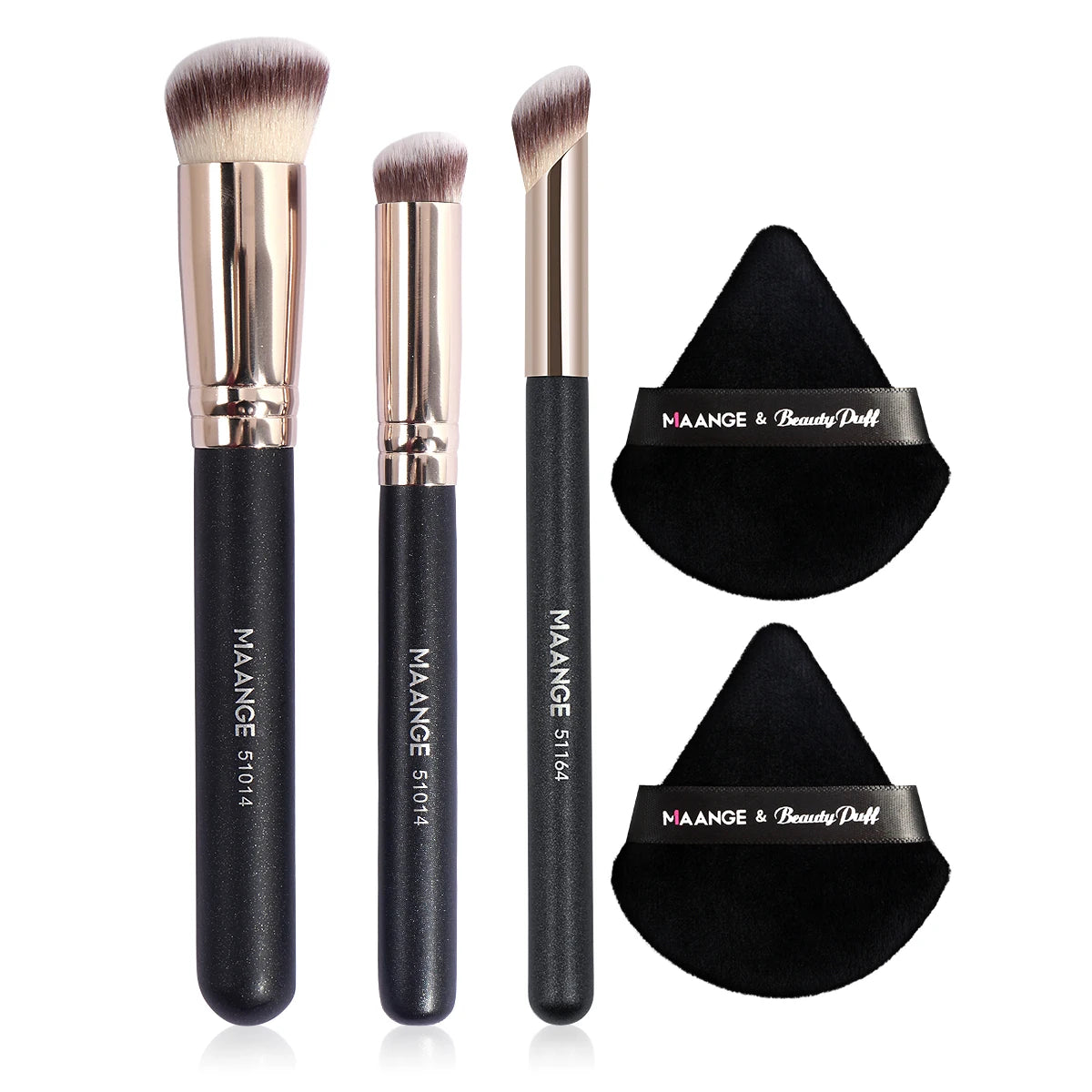 Maange 3Pcs Makeup Brushes + 2Pcs Triangle Powder Puff Set Concealer Eye Shadow Makeup Brush Blending Cosmetic Beauty Tools Pi-Mart