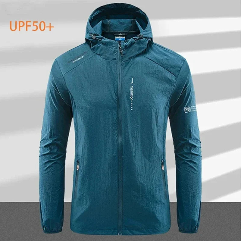Men's UPF 50+ UV Protection Windbreaker Quick Dry Jacket Outdoor Sun-Protective Thin Hiking Fishing Cycling Hooded Sport Light LadyShow.Store