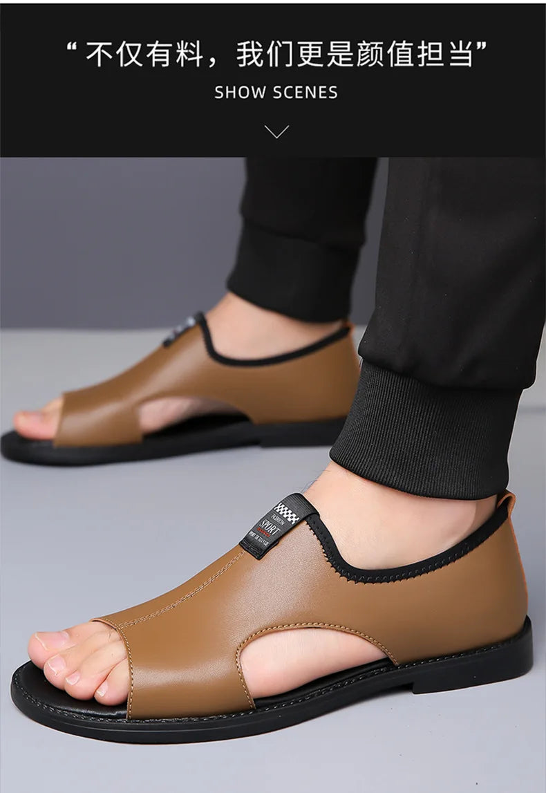Brand Man Sandals Designer Fashion Leather Casual for Men Summer Comfortable Beach Slippers Outdoor Non-slip Men Sandalias 2026 Pi-Mart