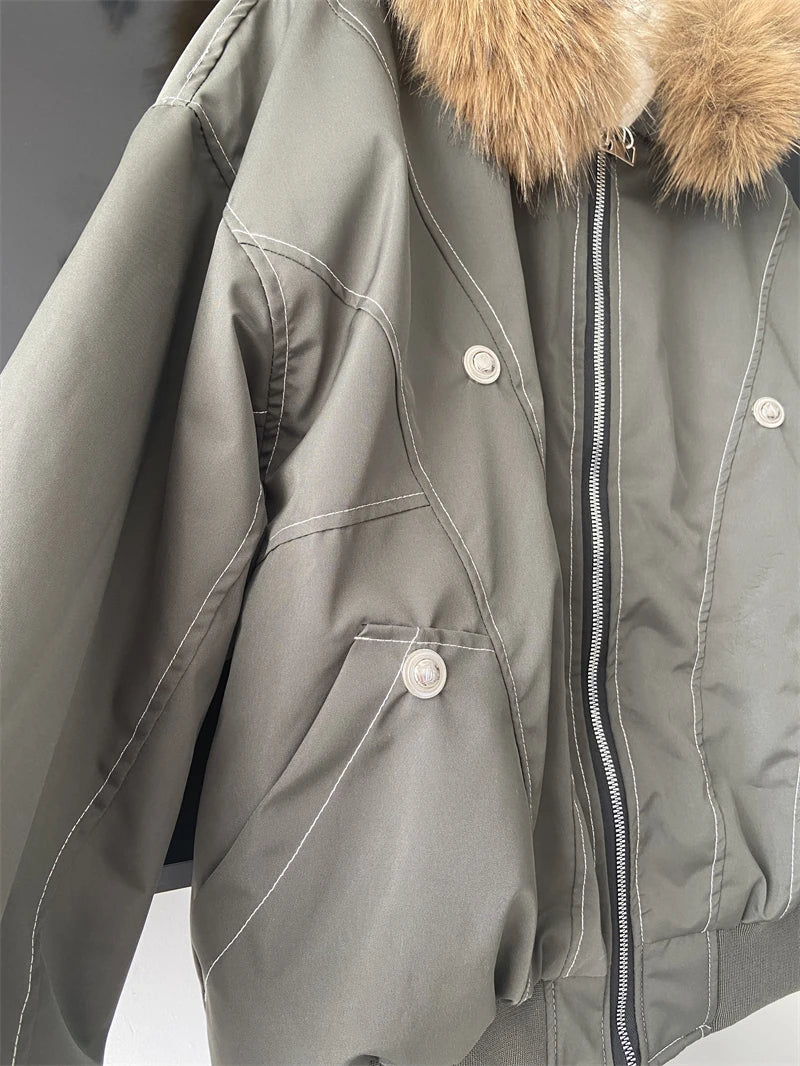 ZAROY Fur Collar Hooded Parkas Y2k Harajuku Thicken Padded Jackets Casual Zipper Gothic Women&Men Winter Coats Streetwear кур Pi-Mart