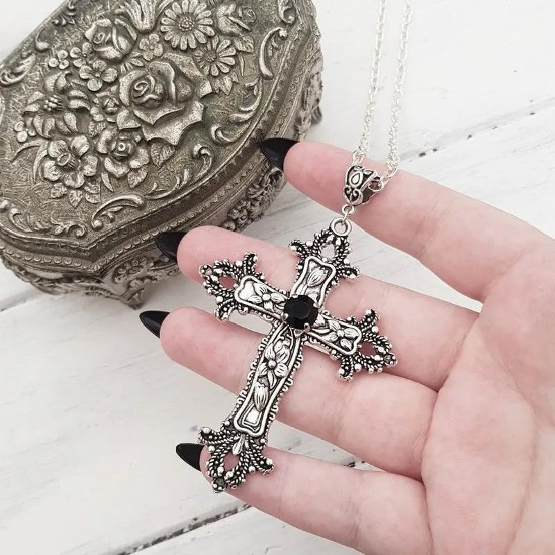 Gothic Big Zircon Cross Necklace Unisex Y2K Irregular Goth Large Cross Pendant Necklaces  for Men Women Couple Necklace Jewelry Pi-Mart