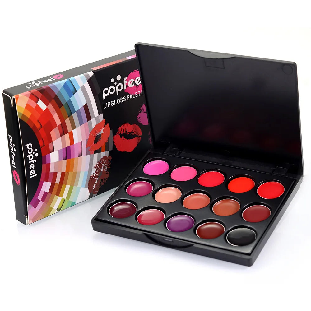 POPFEEL15 Colors Lipstick Palette Set Long Lasting Lip Gloss Korean Cosmetics Women Lip Tint Cheap and Small Beauty Lip Stain Pi-Mart