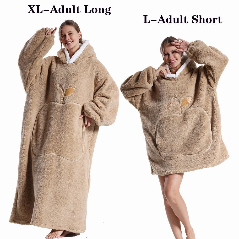 Women Plush Fleece Blanket Men Warm Thick Hoodies Adult Giant TV Blanlets with Sleeves Super Long Cold-proof Homewear Pajamas Pi-Mart
