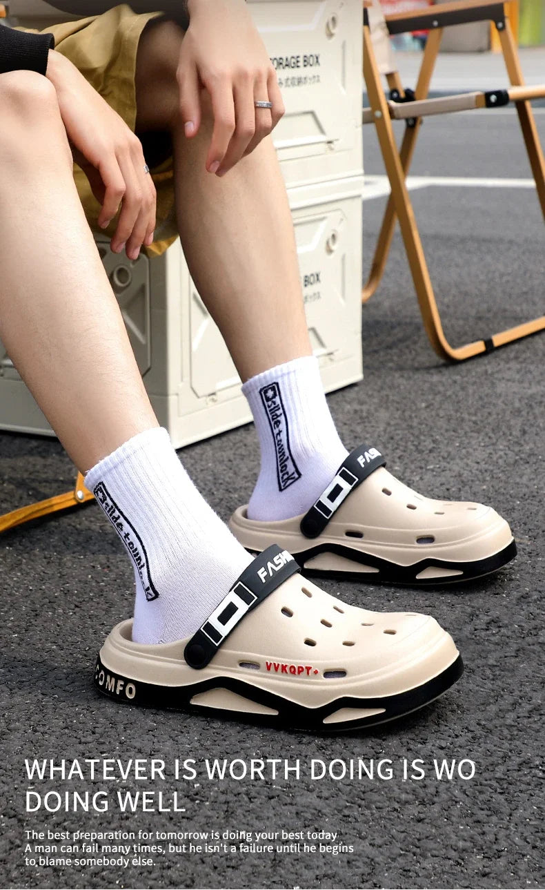 New fashion sandals Men's EVA casual comfortable hole garden shoes outdoor men's beach sandals indoor home unisex slippers Pi-Mart