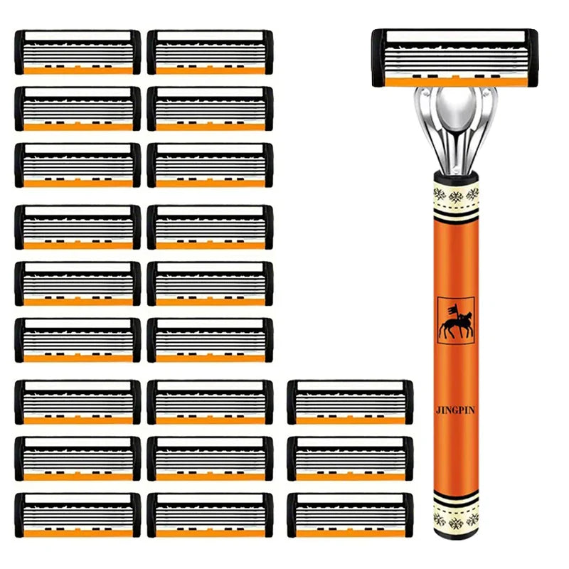 6-layer razor blade, men's stainless steel blade, classic water washed razor, sharp blade for clean shaving Tri Light Beauty