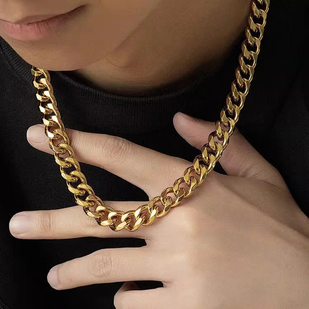 3/5/7mm Stainless Steel Cuban Link Chain Classic Punk Personality Jewelry Simple Fashion Hip-hop Couple Necklace for Men Women Pi-Mart